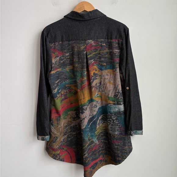Paisley & Sage Abstract Print Tunic Top Button Front Artsy Boho Shirt XL - Picture 2 of 9